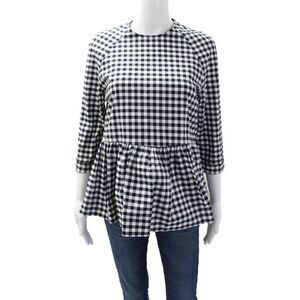 Victoria Beckham For Target Womens Cotton Gingham Peplum Blouse Top Navy Size XS